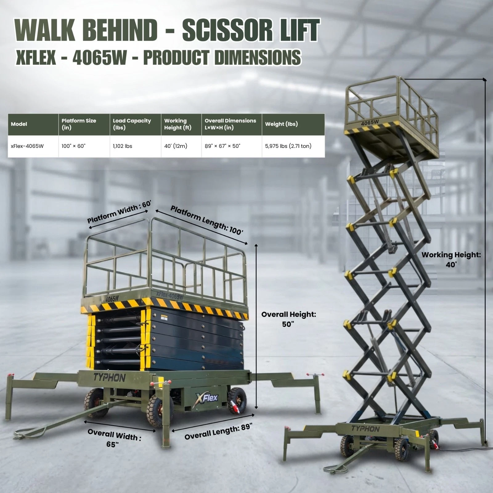 TYPHON xFlex-4065W Walk-Behind Scissor Lift 1100 lbs load capacity Electric 110V - Image 2